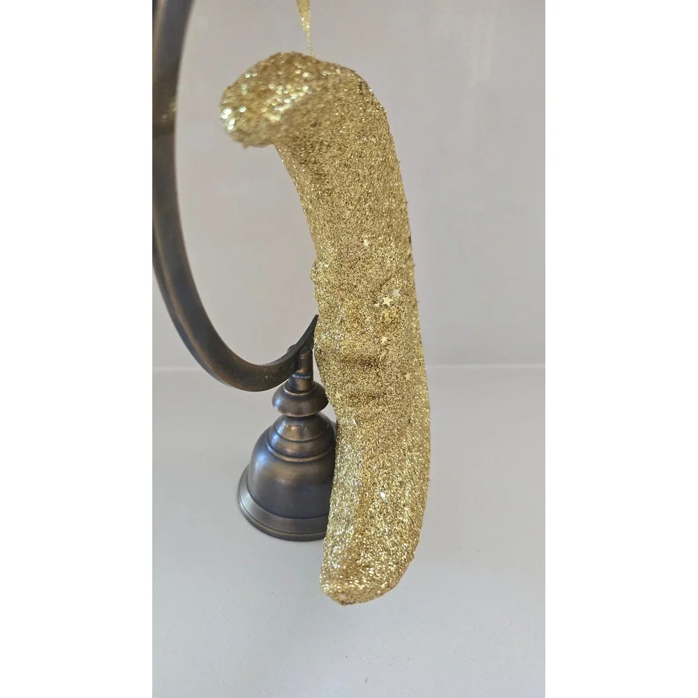 New Kurt Adler Gold Glitter Crescent Moon Man in Moon Christmas Orn styrofoam